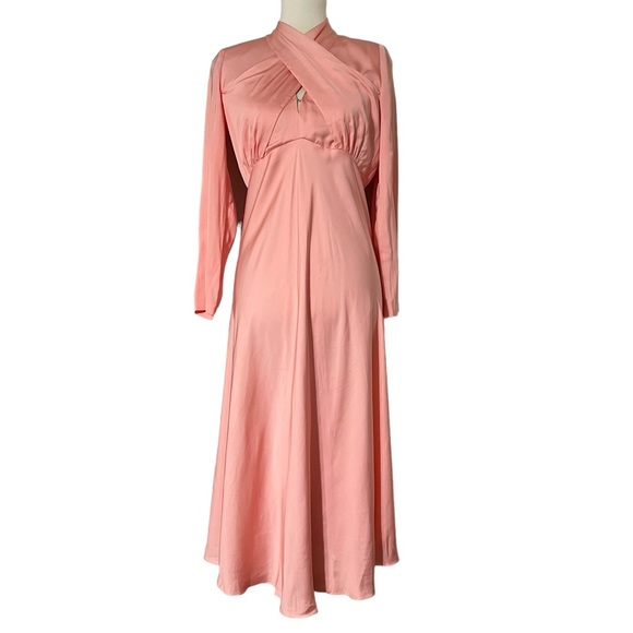SANDRO Women's Pink Maldive Draped Crisscross Midi Dress Size 38 - Picture 5 of 12